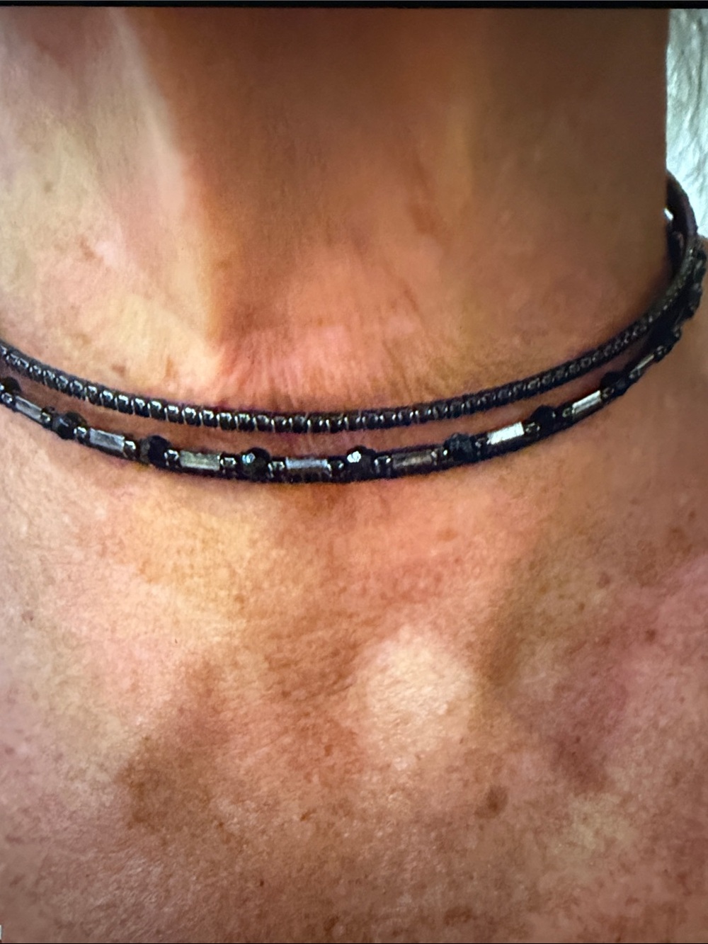 Black Double-Strand Beaded Choker Necklace
